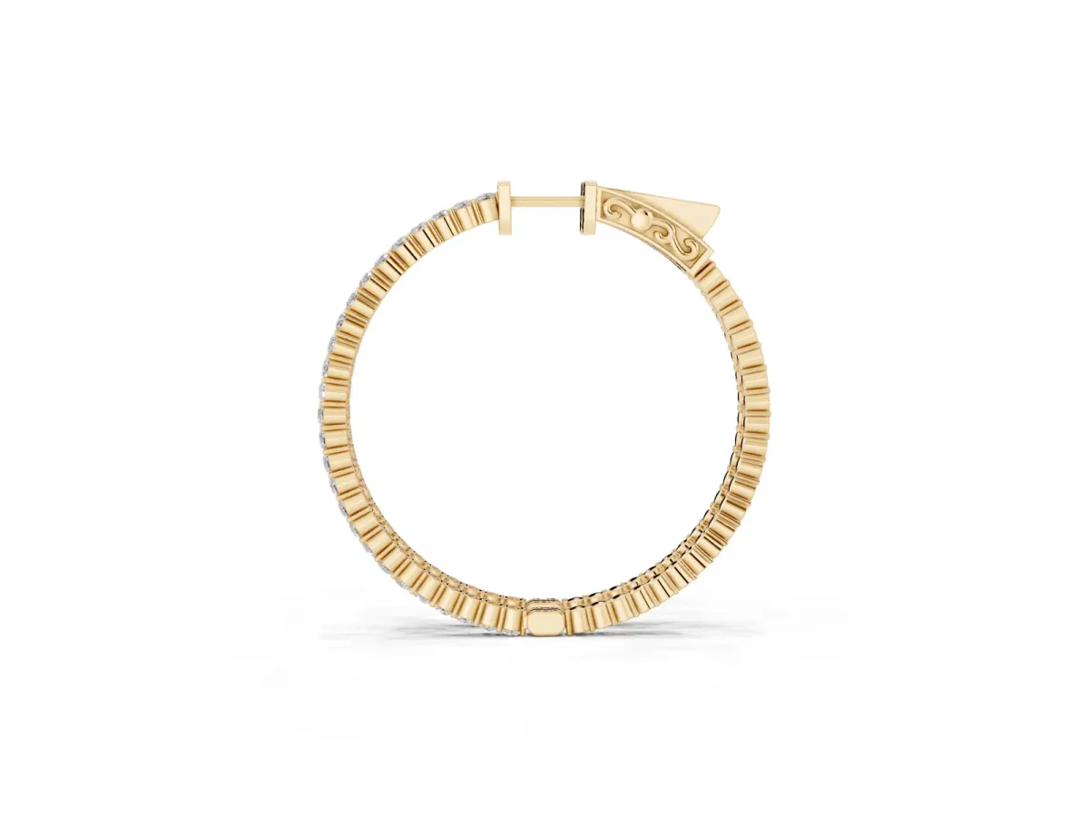 Round Diamond Hoop Earrings with Pave Setting and Shared Prong Yellow gold