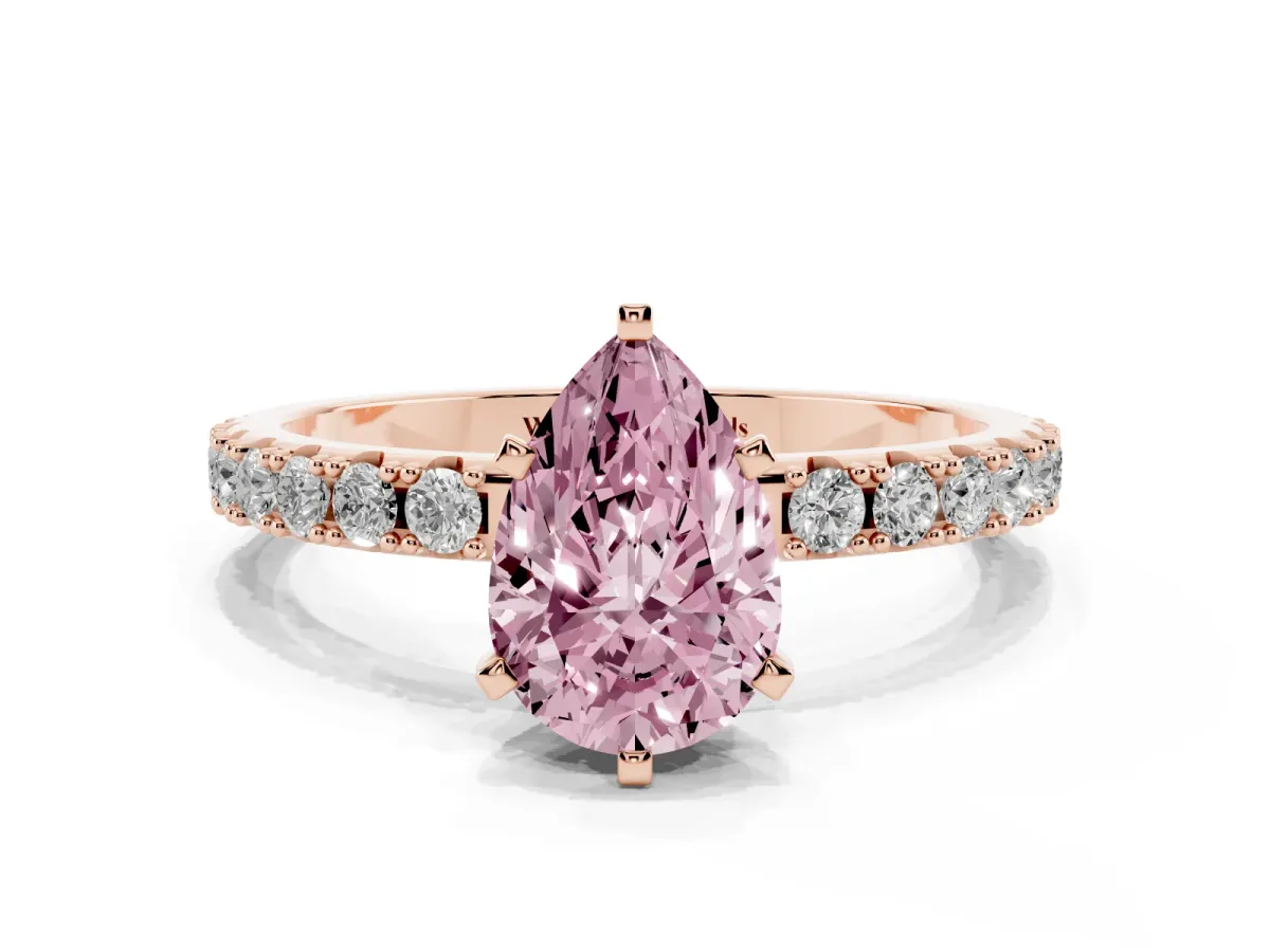 Fancy Pink Pear Cut Diamond Solitaire Pavé Band with Four-Prong Setting Rose gold