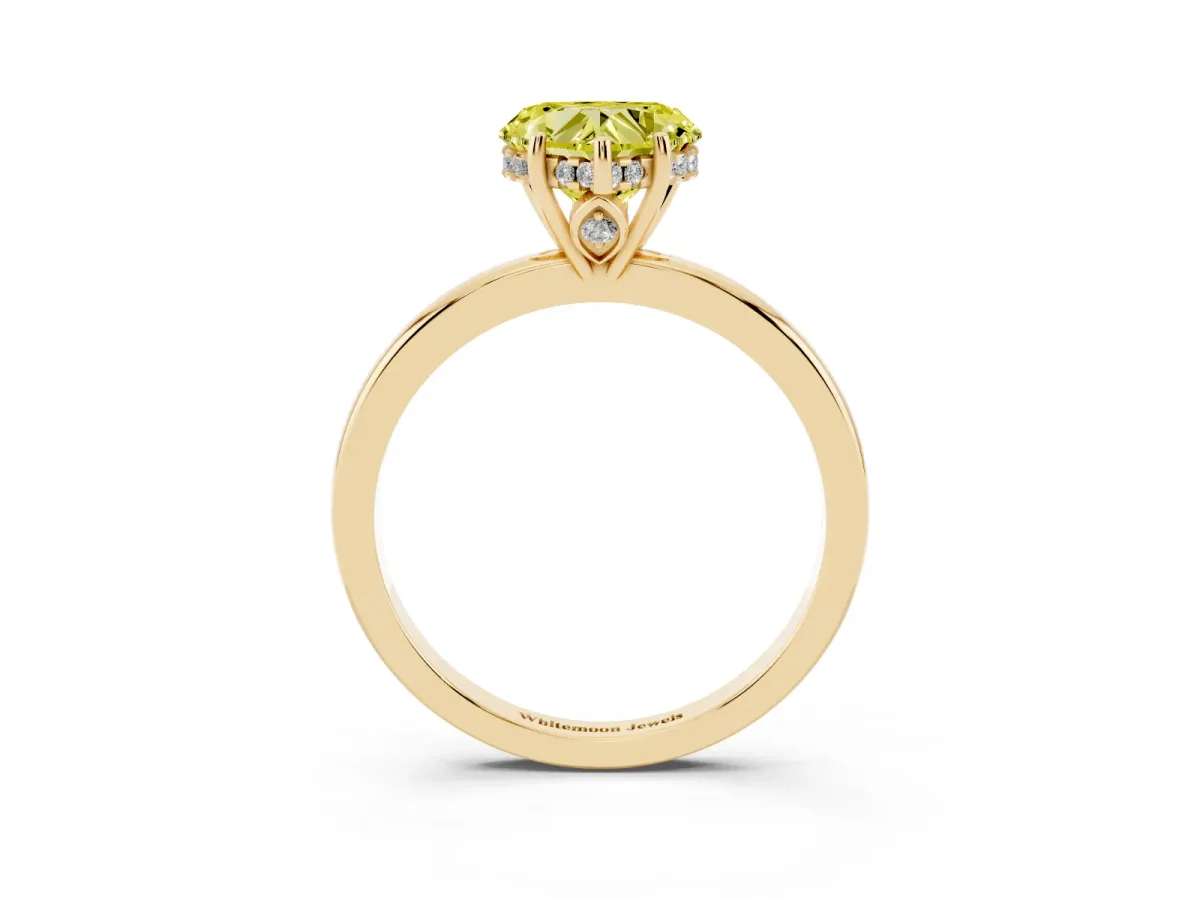 Fancy Yellow Heart Cut Solitaire Diamond Ring with Prong Setting and Plain Band Yellow gold