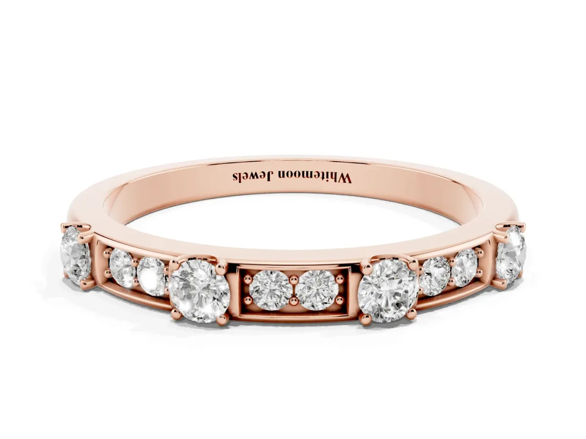 Round Diamond Channel Set Eternity Band with Prong Setting Rose gold