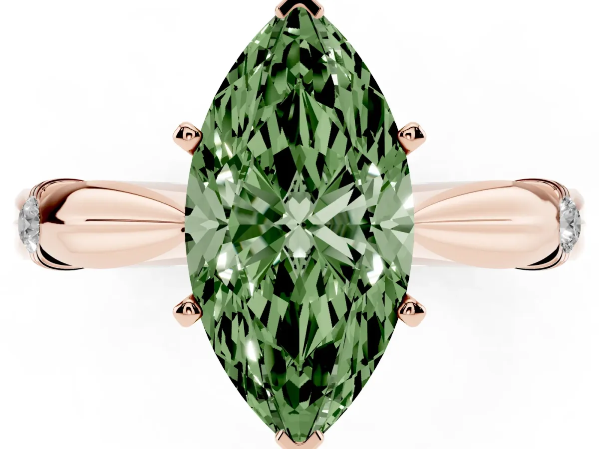 Fancy Green Marquise Cut Solitaire Diamond Twisted Band with Four-Prong Setting Rose gold