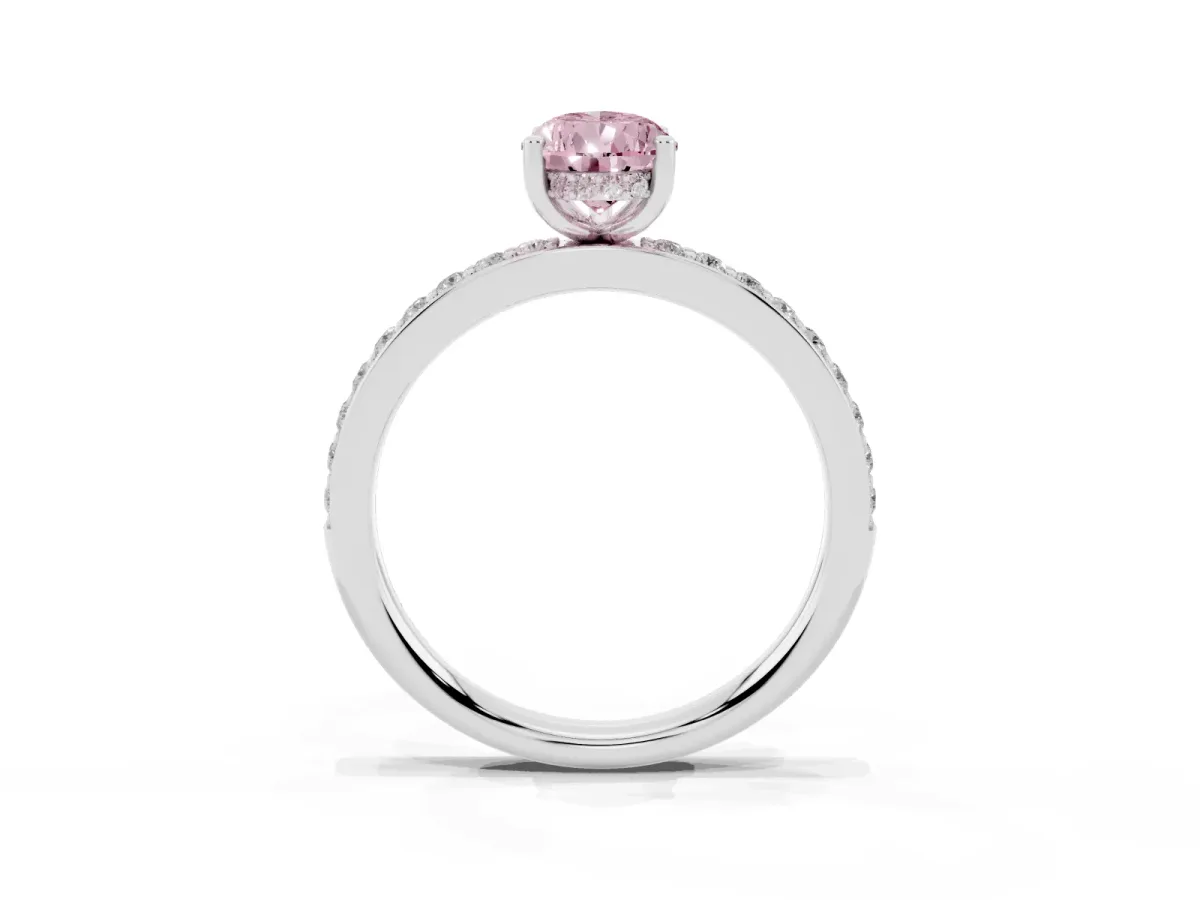 Fancy Pink Pear Cut Cut Diamond Pavé Band Ring with Four-Prong Setting Platinum