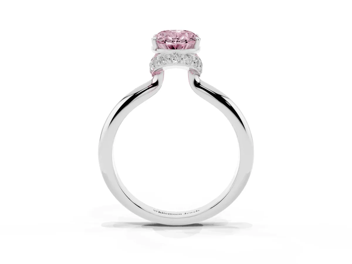Fancy Pink Oval Cut Brilliant Solitaire Engagement Ring with Six-Prong Setting and Classic Band White gold