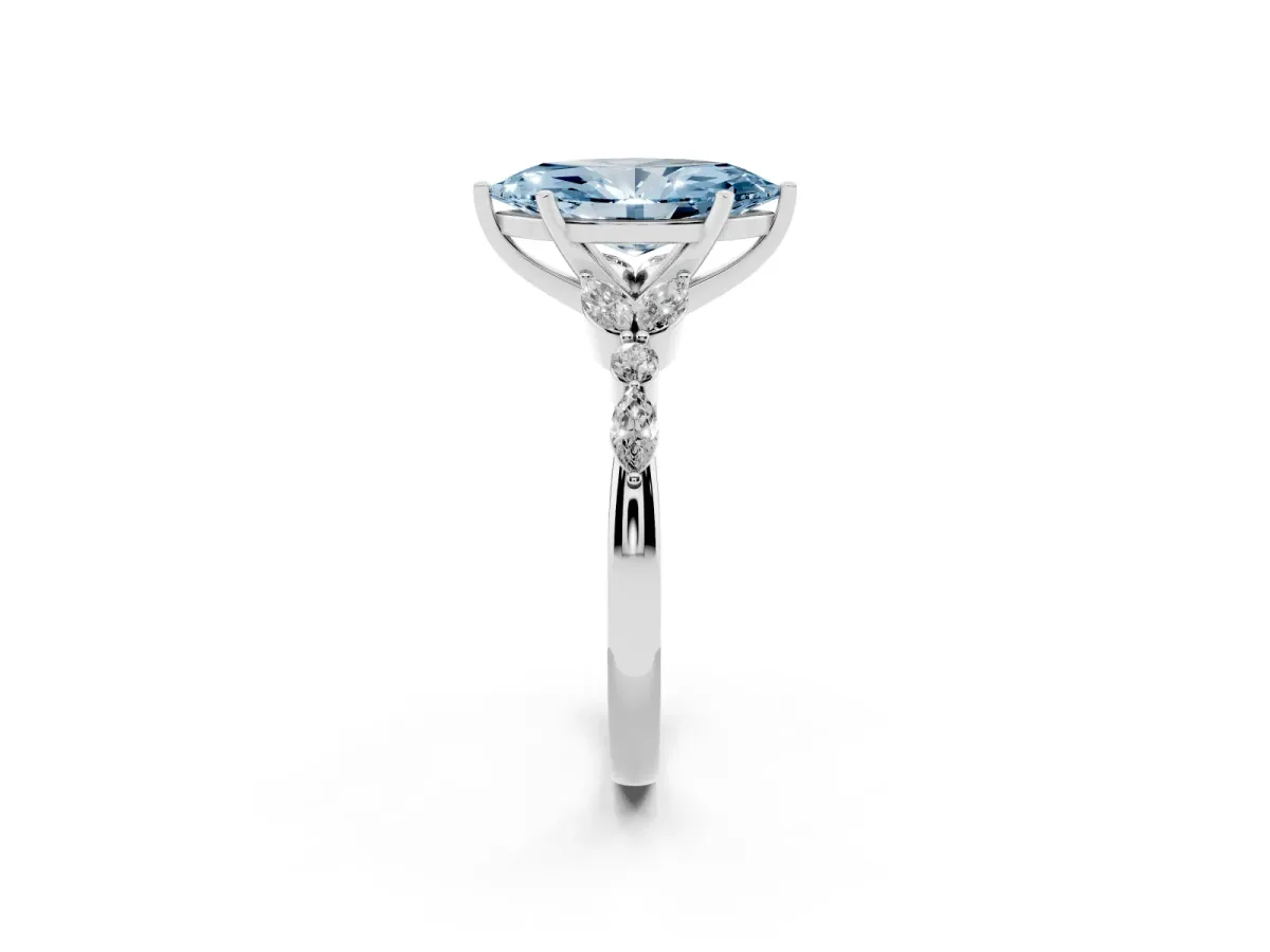 Fancy Blue Marquise Cut Diamond Solitaire Ring with Side Stones and Four-Prong Setting Platinum