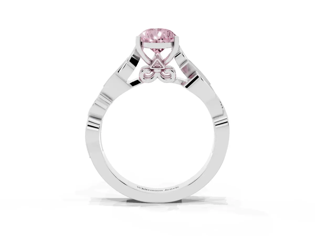 Fancy Pink Pear Cut Solitaire Vine Band with Milgrain Prong Setting Silver