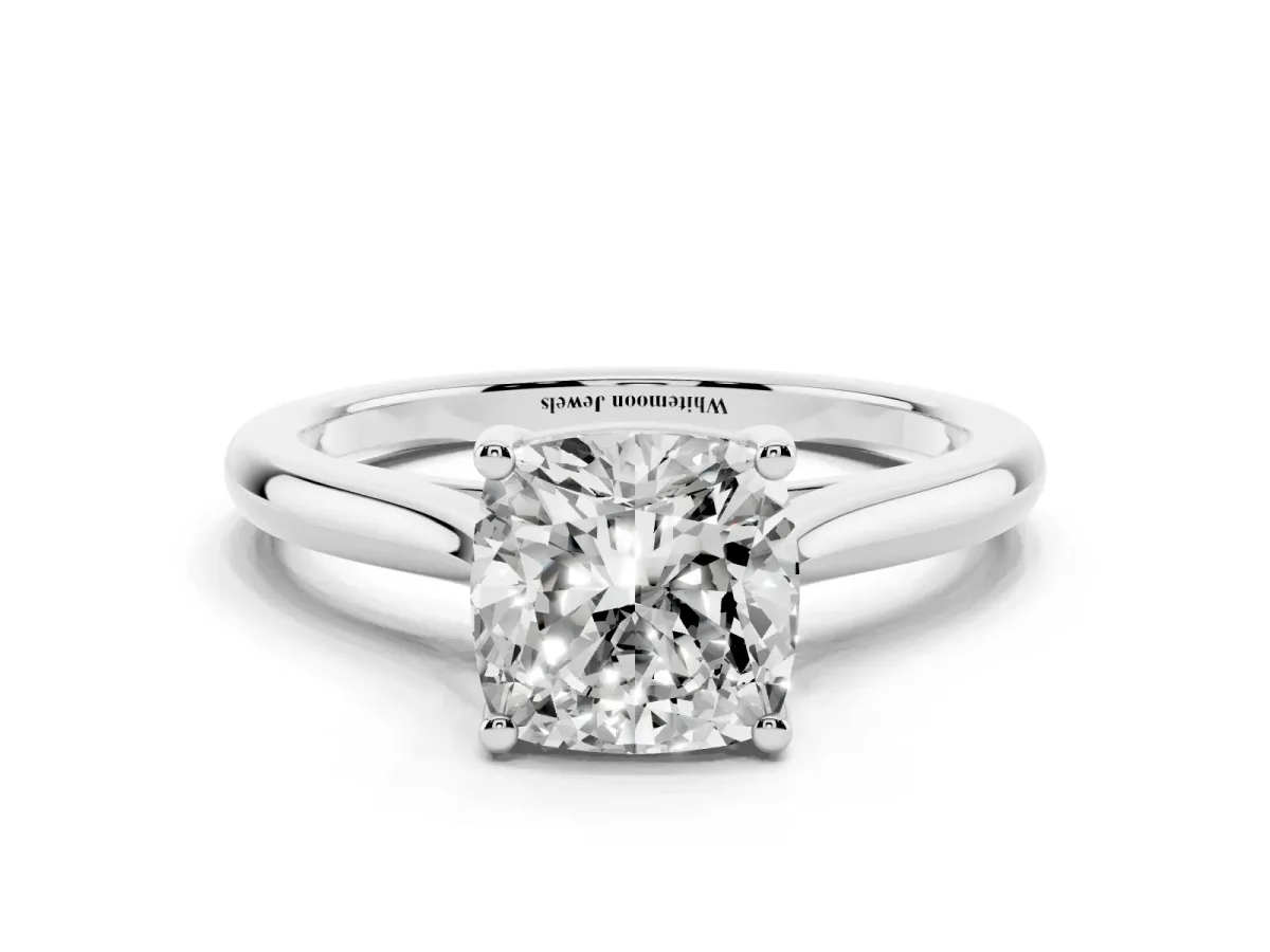 Cushion Cut Cut Solitaire Ring with Cathedral Band and Four-Prong Setting Silver