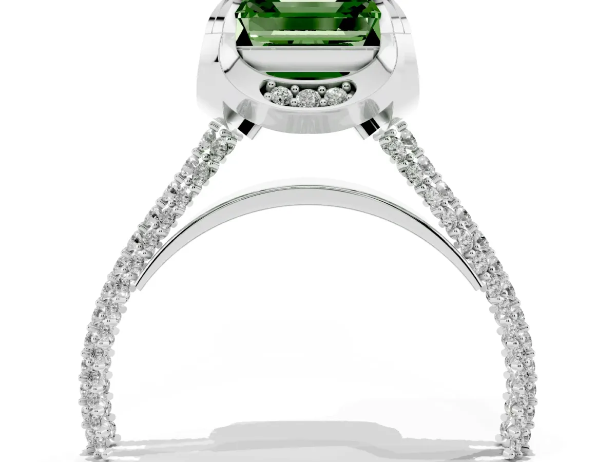 Fancy Green Asscher Cut Solitaire Pave Split Shank Ring with Four-Prong Setting Platinum
