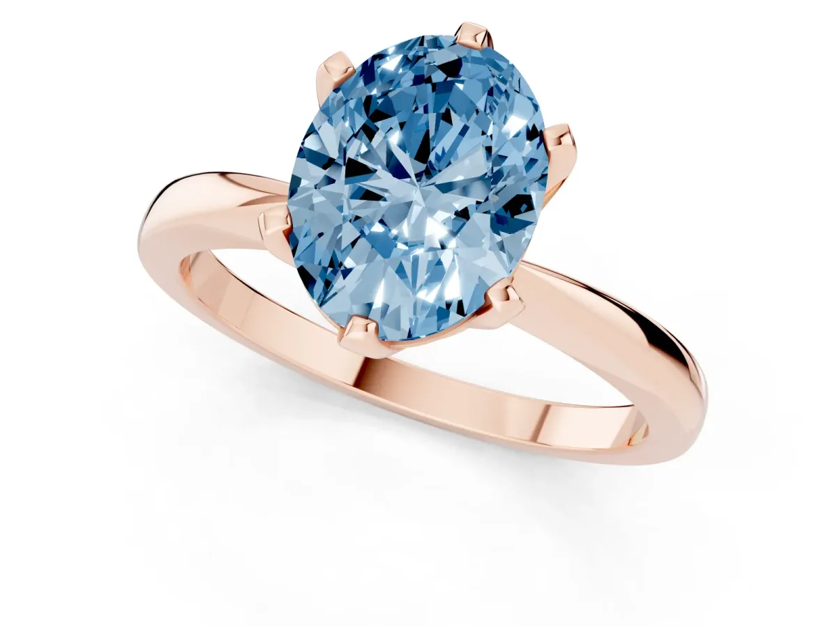 Fancy Blue Oval Cut Solitaire Engagement Ring with Six-Prong Setting and Tapered Band Rose gold