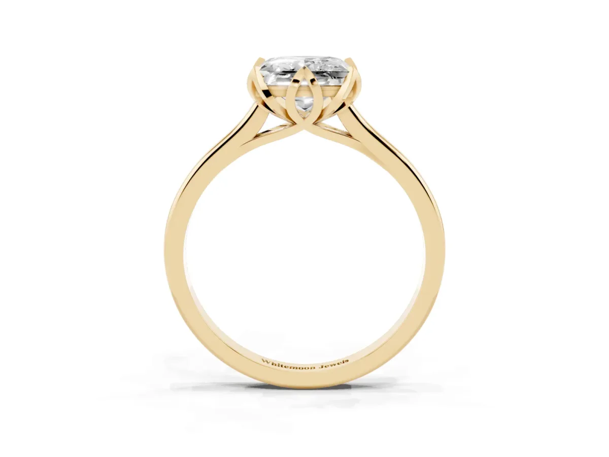 Princess Cut Diamond Solitaire Ring with Flower Prong Setting and Classic Band Yellow gold