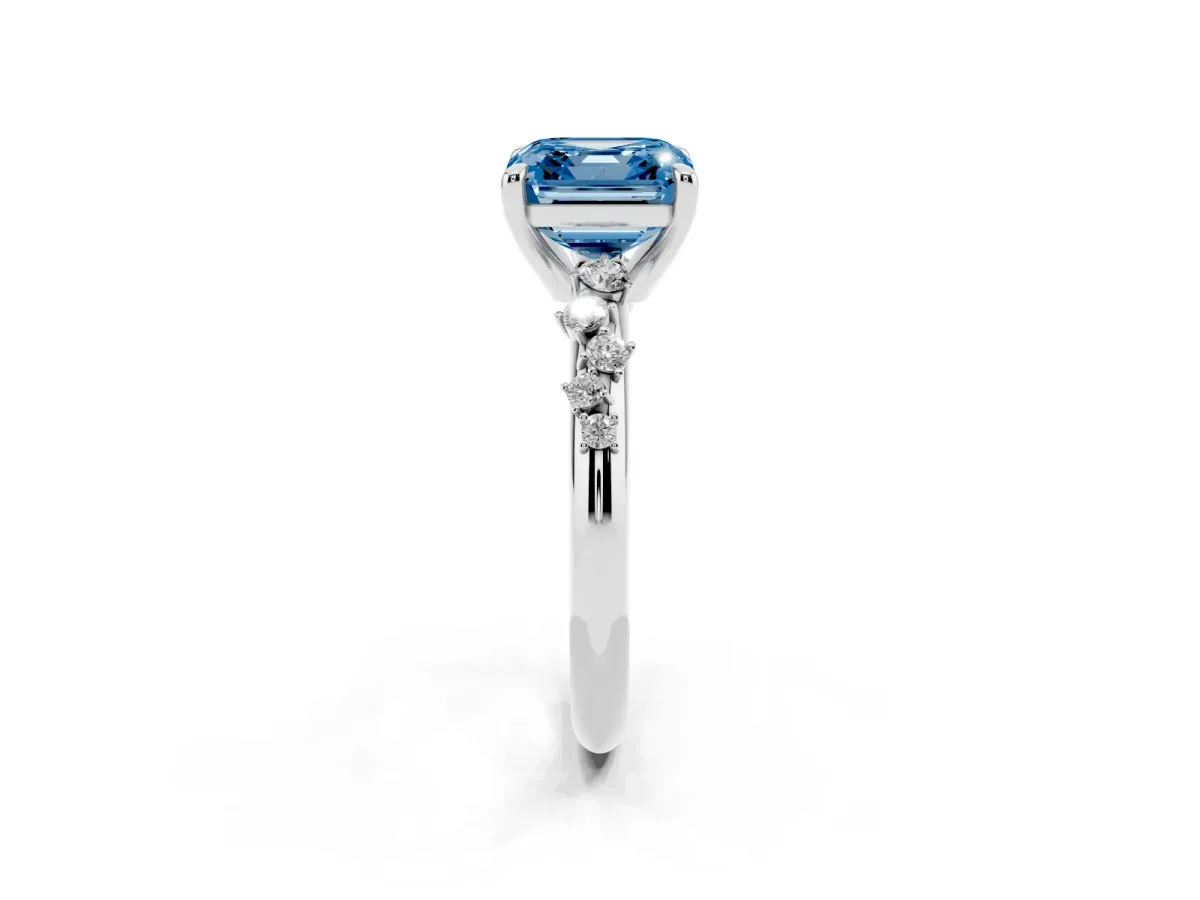 Fancy Blue Asscher Cut Cut Diamond Vine Band with Four-Prong Setting Silver