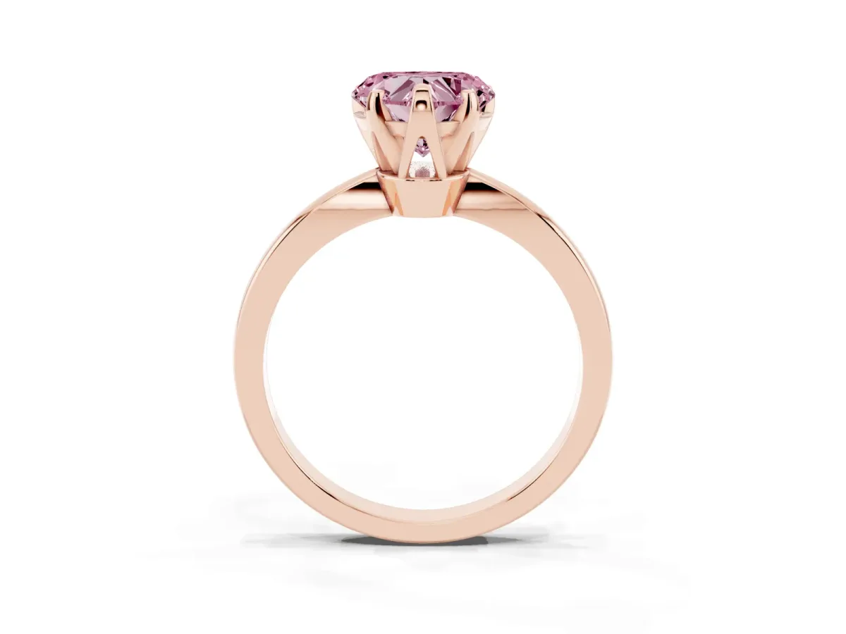 Fancy Pink Heart Cut Solitaire Engagement Ring with Six-Prong Setting and Tapered Band Rose gold