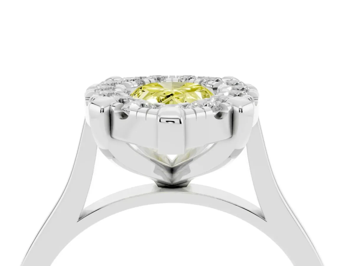 Fancy Yellow Pear Cut Diamond Cluster Halo Solitaire with Four-Prong Setting Silver