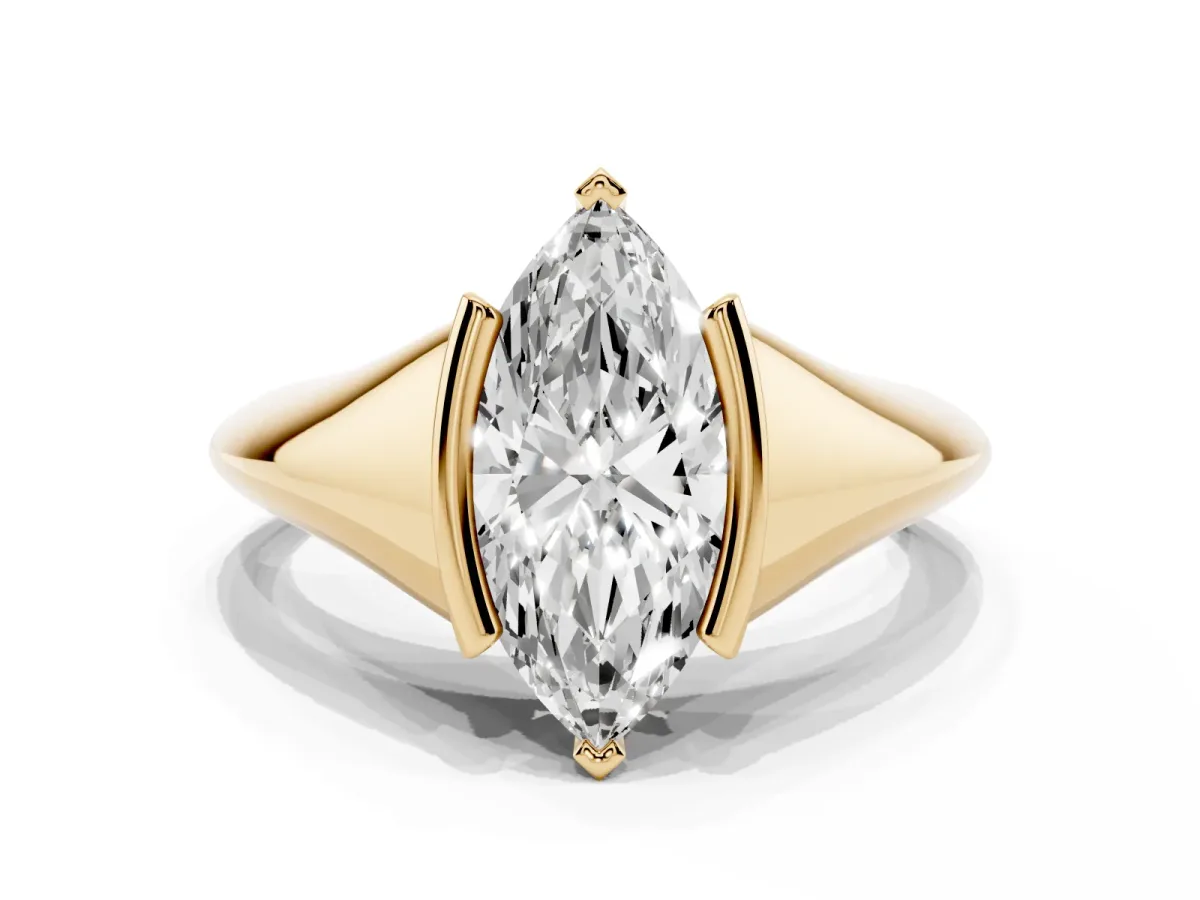 Marquise Cut Solitaire Tension Set Diamond Ring Yellow gold