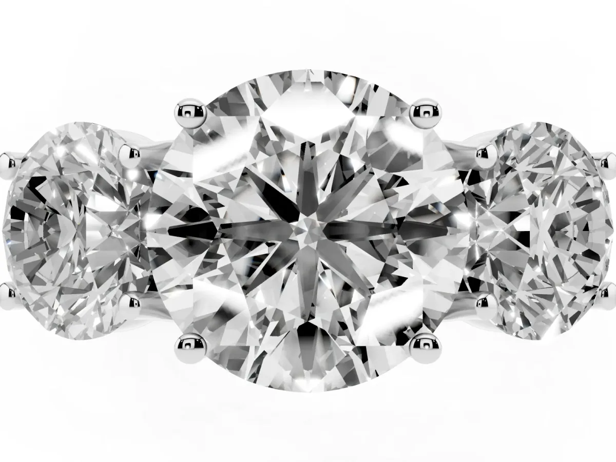 Three-Stone Round Cut Diamond Pavé Band with Prong Setting Silver
