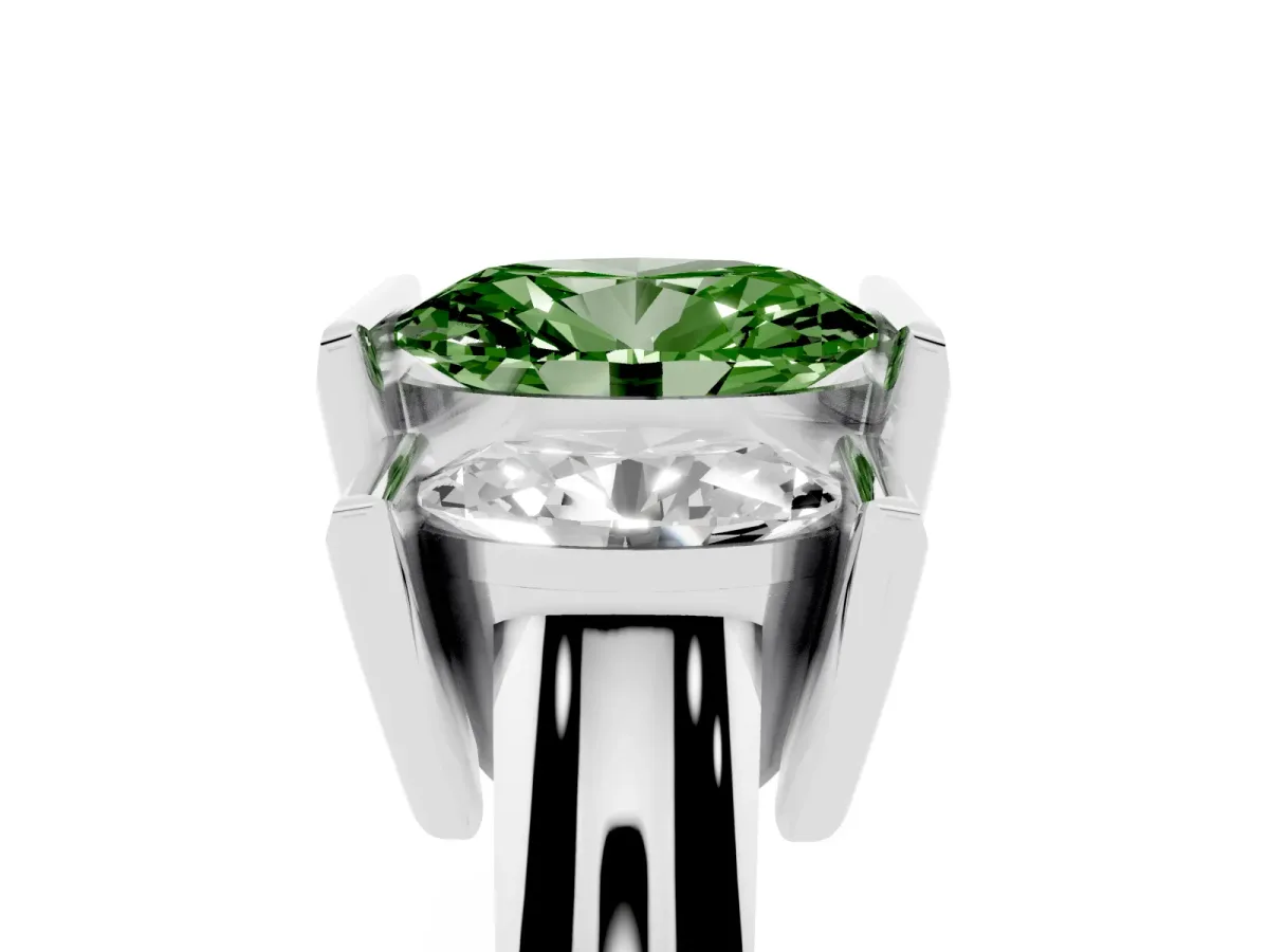 Fancy Green Three Stone Oval Cut Cut Channel Set Diamond Ring White gold