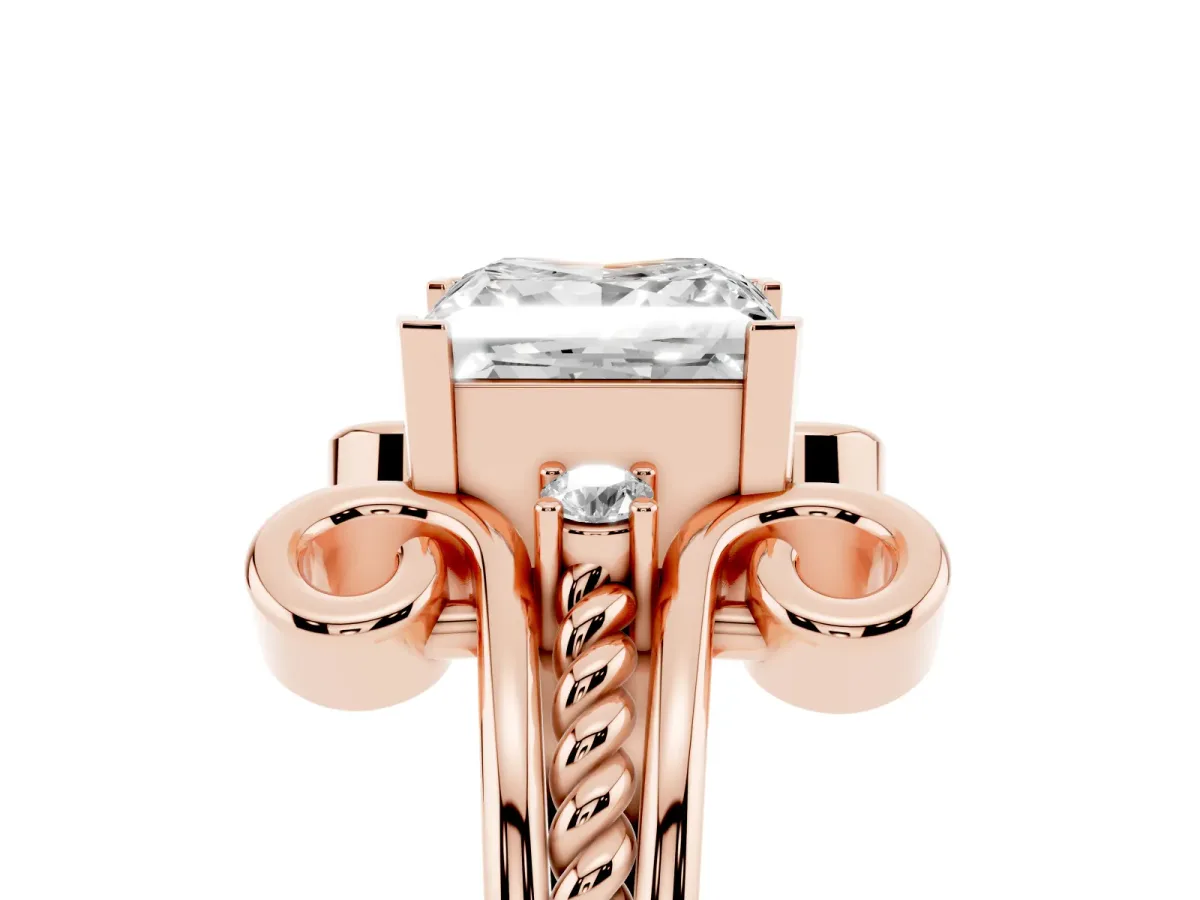 Princess Cut Solitaire Twisted Band Scroll Prong Ring Rose gold