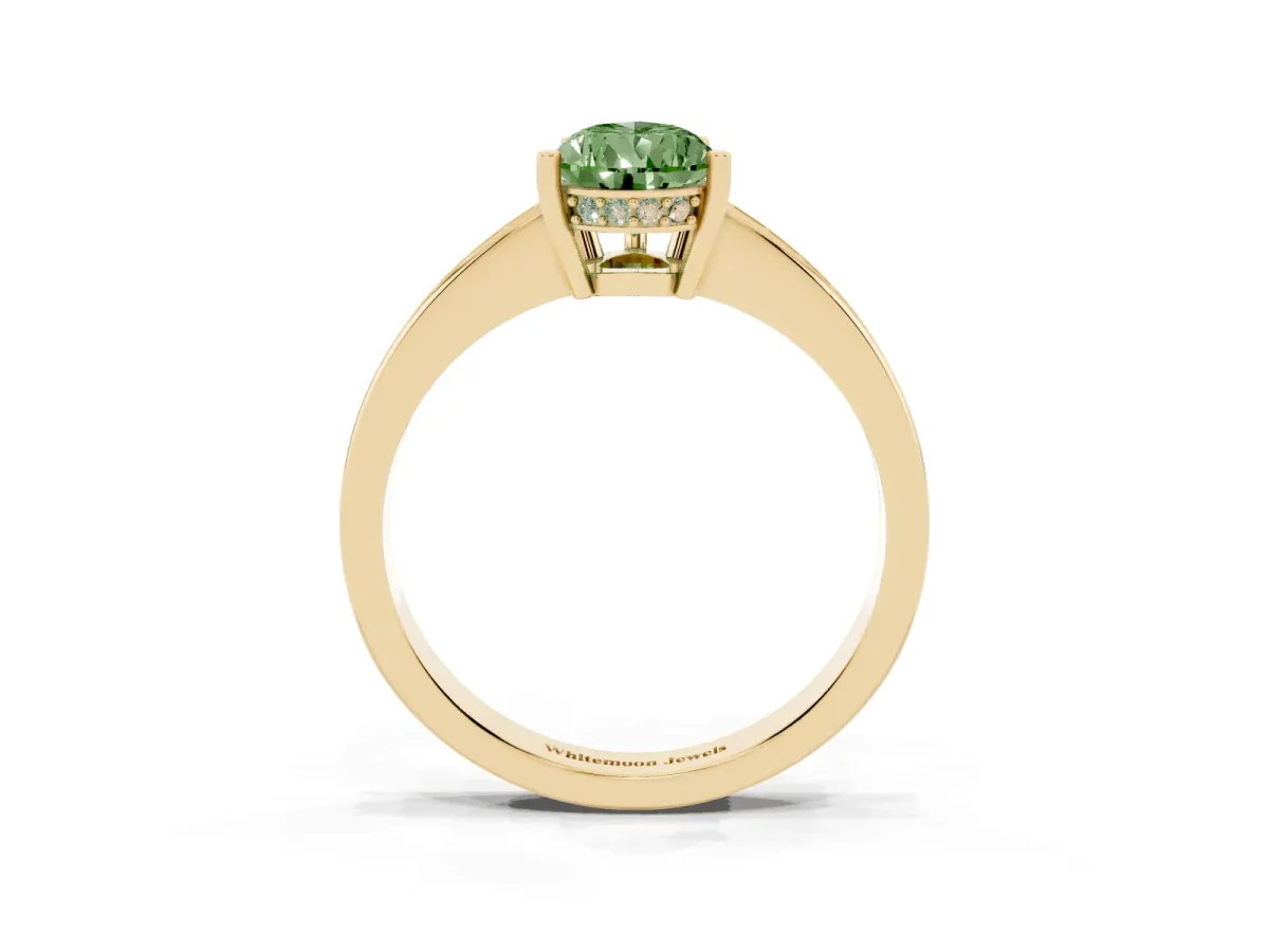 Fancy Green Pear Cut Solitaire Pavé Band Prong Setting Ring Yellow gold