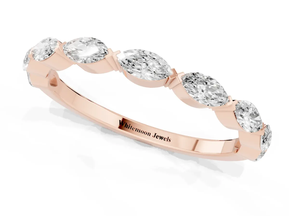 Marquise Diamond Eternity Band with Bezel Setting Rose gold