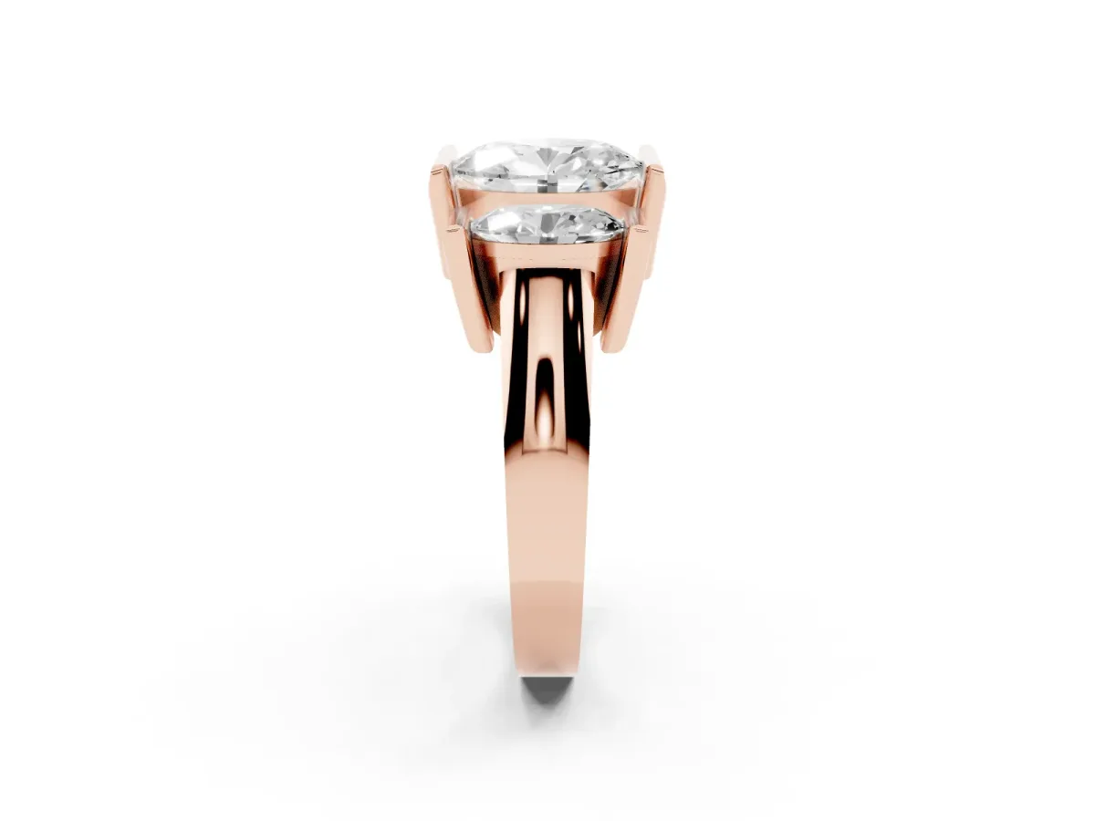 Three Stone Oval Cut Cut Channel Set Diamond Ring Rose gold