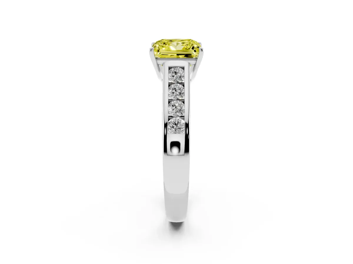 Fancy Yellow Princess Cut Solitaire Channel-Set Diamond Engagement Ring with Four-Prong Setting Silver