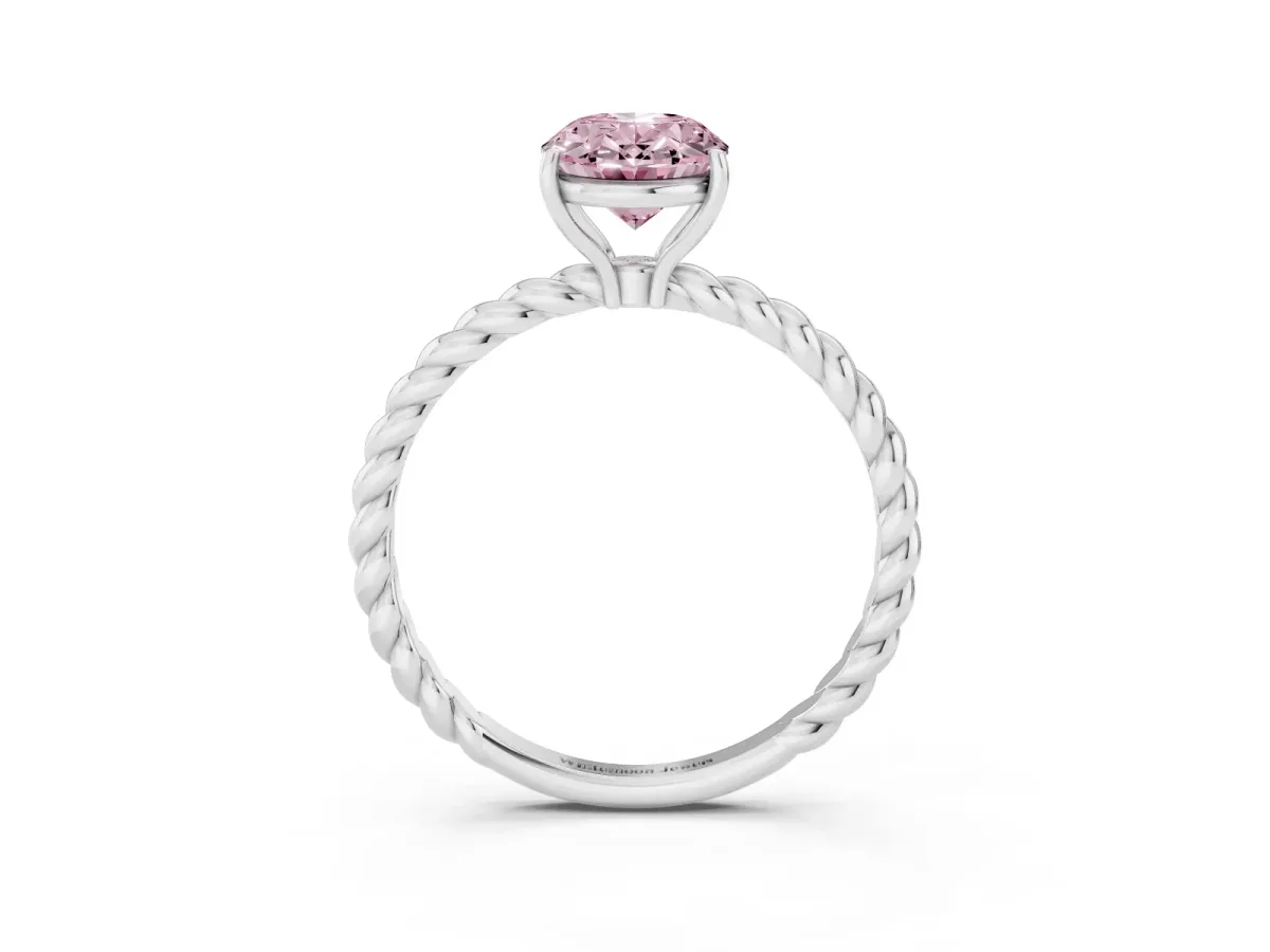 Fancy Pink Oval Cut Solitaire Twisted Band 4-Prong Ring Silver