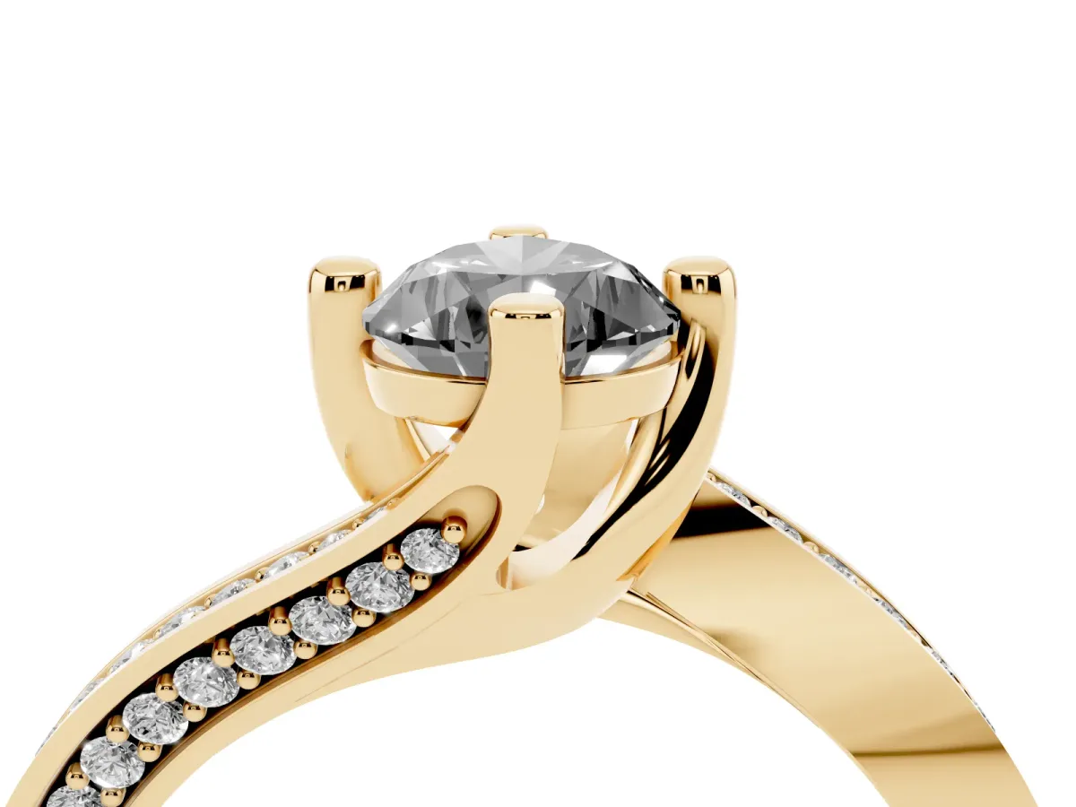 Fancy Black Pear Cut Solitaire Diamond Twist Band with Pavé Setting and Four-Prong Setting Yellow gold