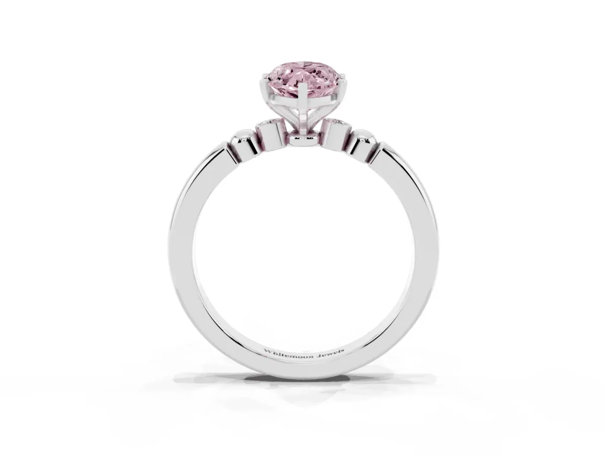 Fancy Pink Marquise Cut Solitaire Beaded Band with Four-Prong Setting Silver