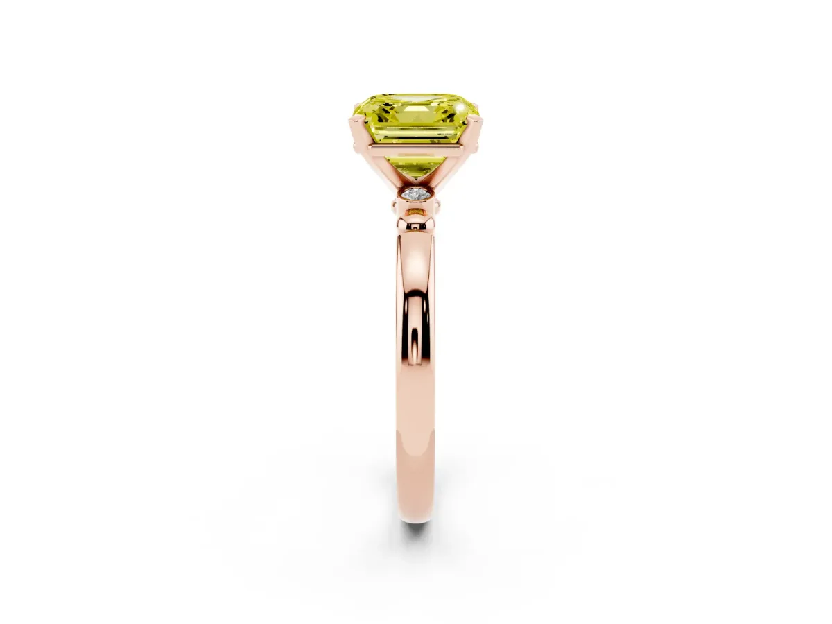 Fancy Yellow Asscher Cut Solitaire Beaded Band with Four-Prong Setting Rose gold