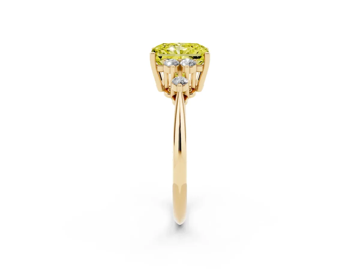 Fancy Yellow Radiant Cut Cut Diamond Cluster Ring with Solitaire Band and Four-Prong Setting Yellow gold