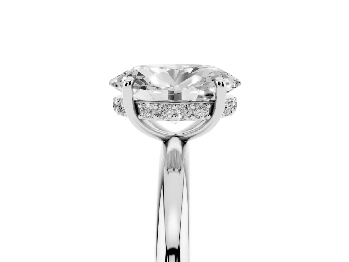 Oval Cut Diamond Solitaire Ring with Thin Band and Four-Prong Setting Silver
