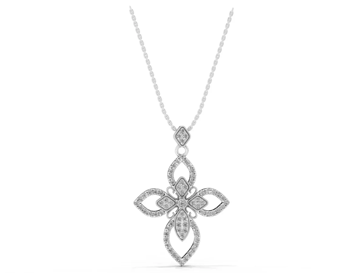 Pavé Marquise Diamond Cross Pendant Silver
