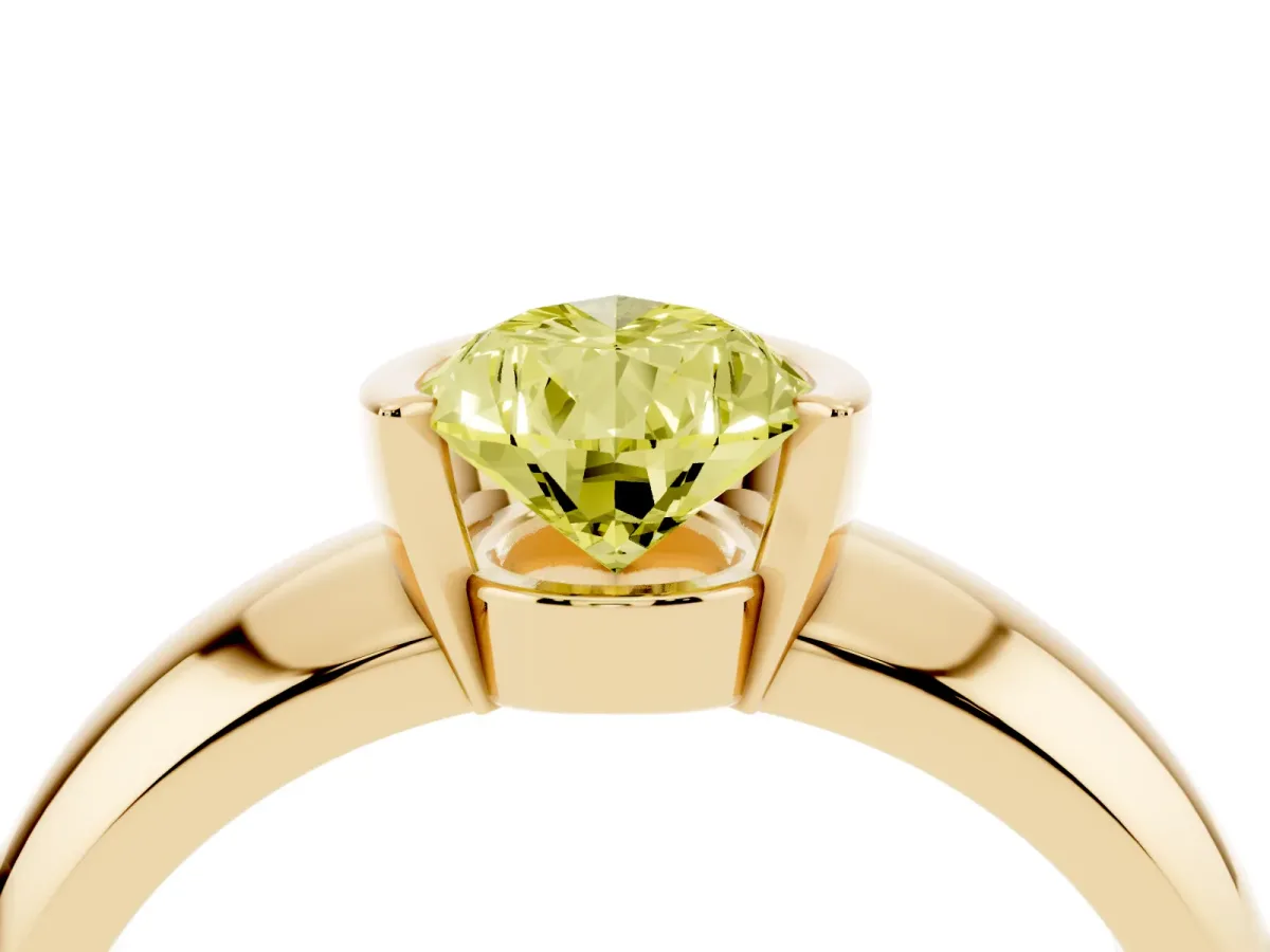 Fancy Yellow Pear Cut Solitaire Tension Set Diamond Ring with Wide Band Yellow gold