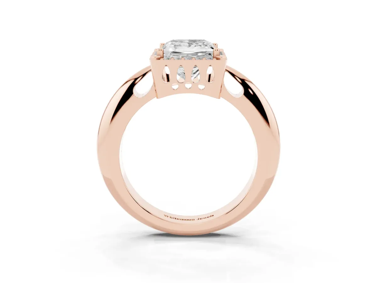 Princess Cut Cut Diamond Halo Engagement Ring with Split Shank and Four-Prong Setting Rose gold