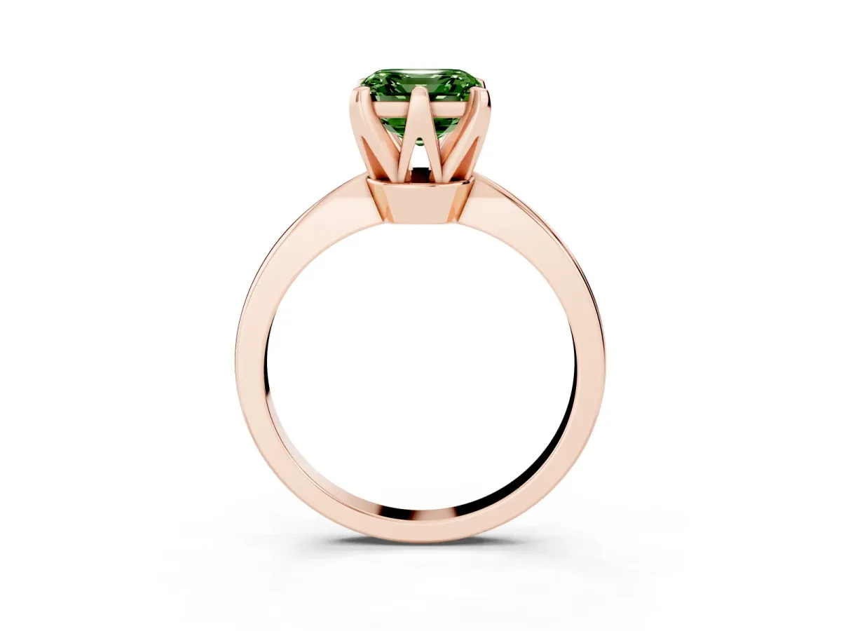 Fancy Green Asscher Cut Solitaire Engagement Ring with Six-Prong Setting and Tapered Band Rose gold