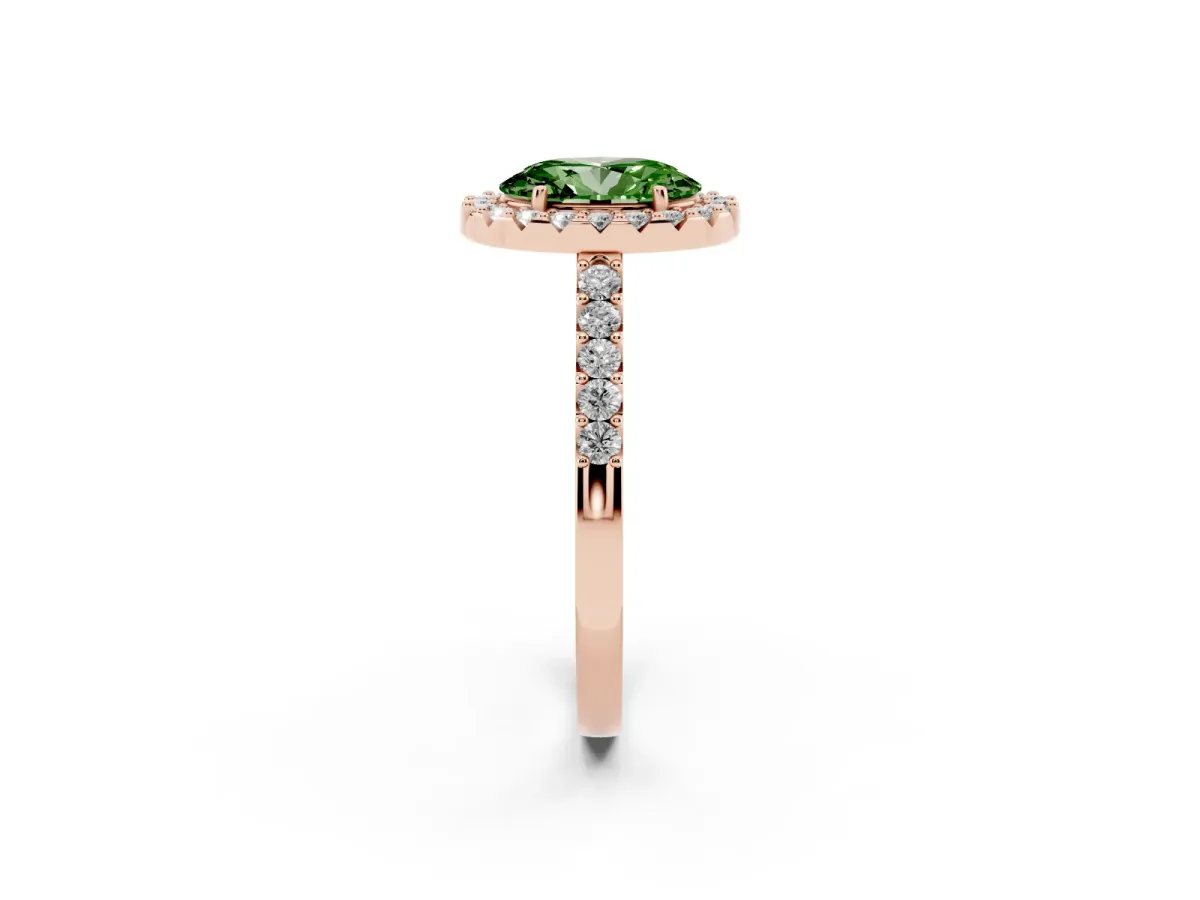 Fancy Green Oval Cut Halo Diamond Pavé Solitaire Ring Rose gold