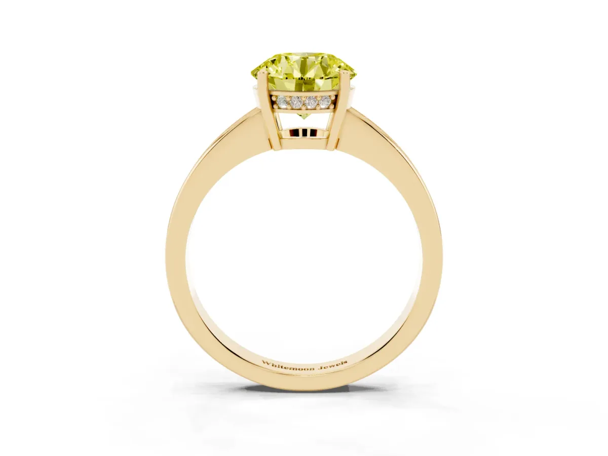 Fancy Yellow Round Cut Solitaire Pavé Band Prong Setting Ring Yellow gold