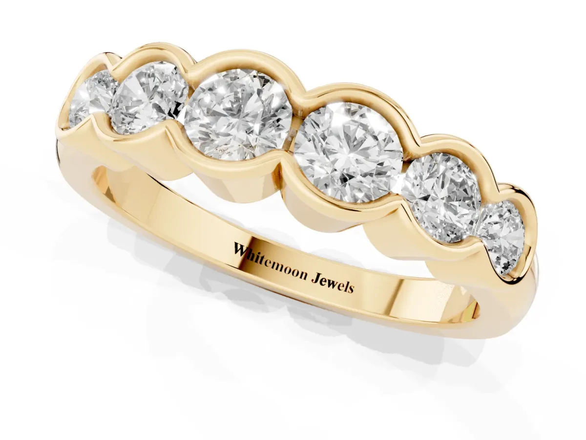 Round Diamond Scalloped Bezel Set Eternity Band Yellow gold