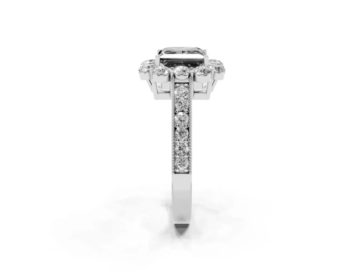 Fancy Black Princess Cut Cut Halo Diamond Pavé Engagement Ring with Milgrain Detailing Platinum