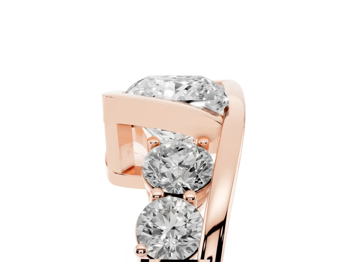 Bezel Set Princess Cut Diamond Bypass Ring with Round Accents Rose gold
