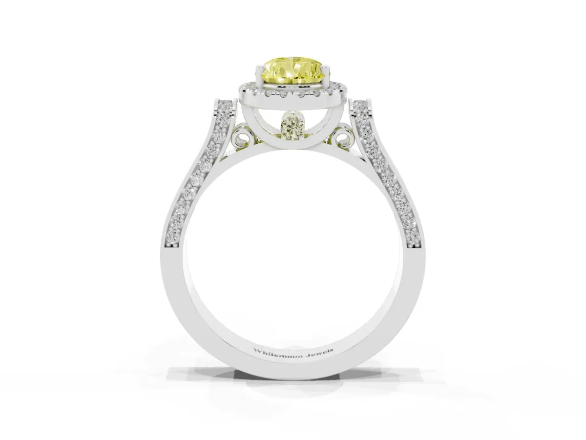 Fancy Yellow Pear Cut Halo Pave Split Shank Prong Setting Ring Silver