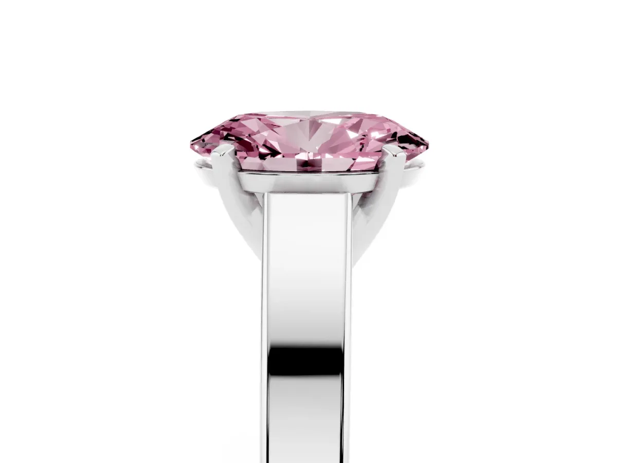 Fancy Pink Oval Cut Solitaire Engagement Ring with Four-Prong Setting and Tapered Band Platinum