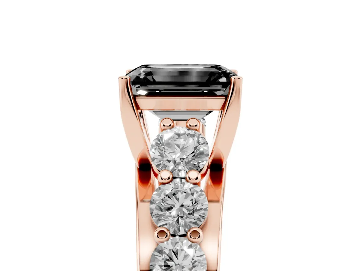 Fancy Black Emerald Cut Diamond Engagement Ring with Pavé Band and Four-Prong Setting Rose gold