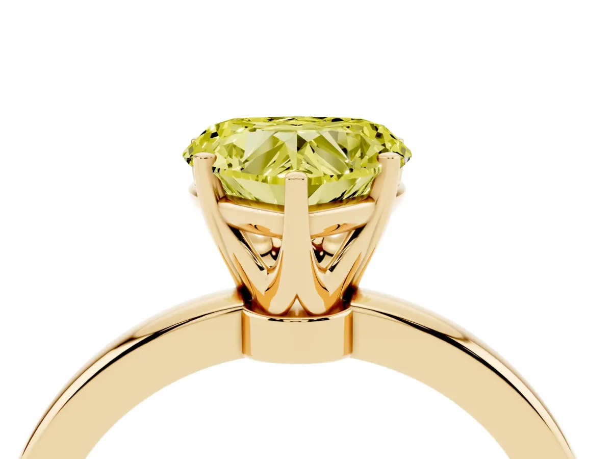 Fancy Yellow Heart Cut Solitaire Diamond Ring with Six-Prong Setting on a Classic Band Yellow gold