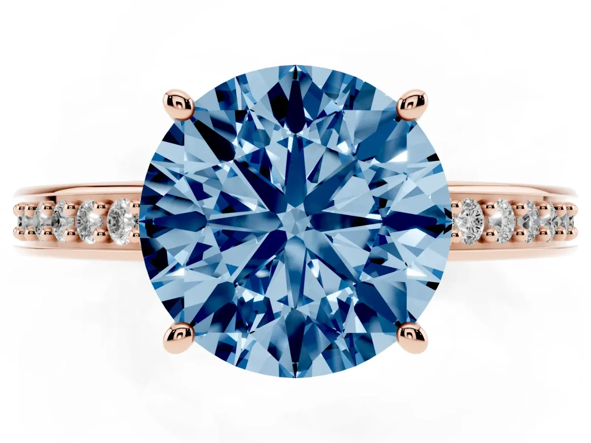 Fancy Blue Round Cut Solitaire Pavé Band Prong Setting Ring Rose gold