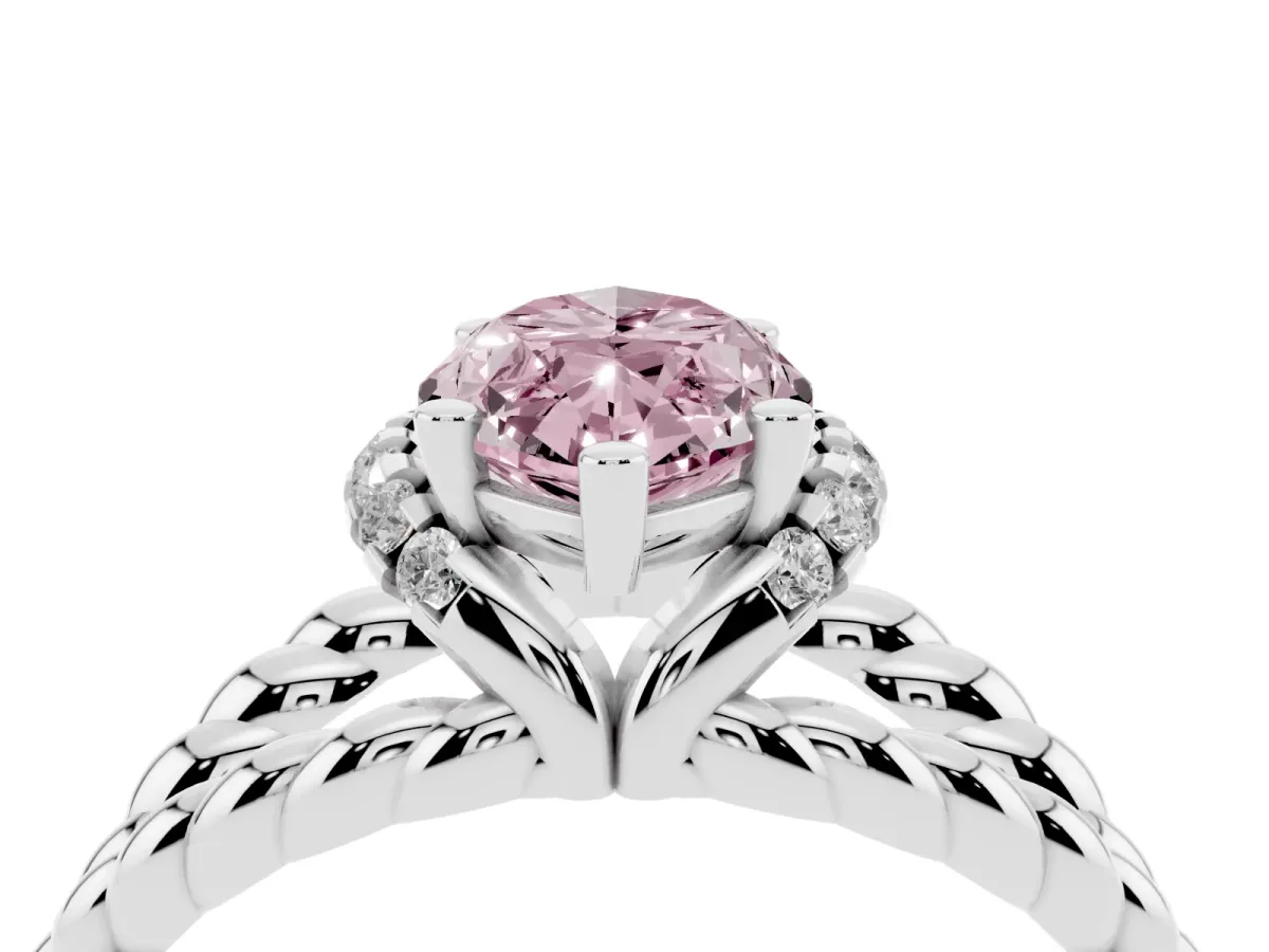 Fancy Pink Marquise Cut Halo Twisted Band Four-Prong Ring Silver