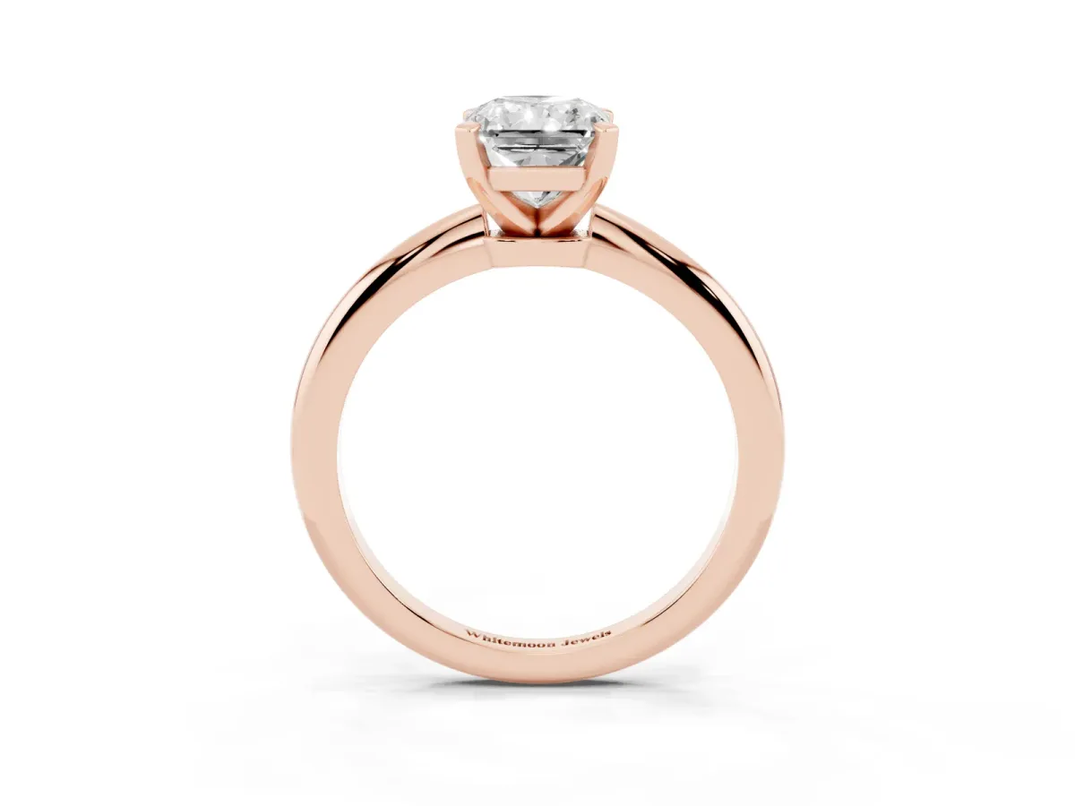 Radiant Cut Diamond Solitaire Ring with Prong Setting and Classic Band Rose gold
