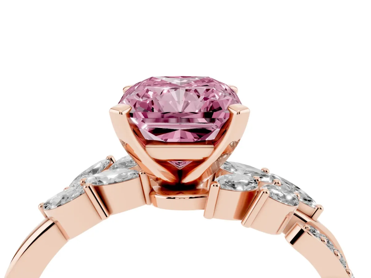 Fancy Pink Radiant Cut Solitaire Marquise Twist Band with Six-Prong Setting Rose gold