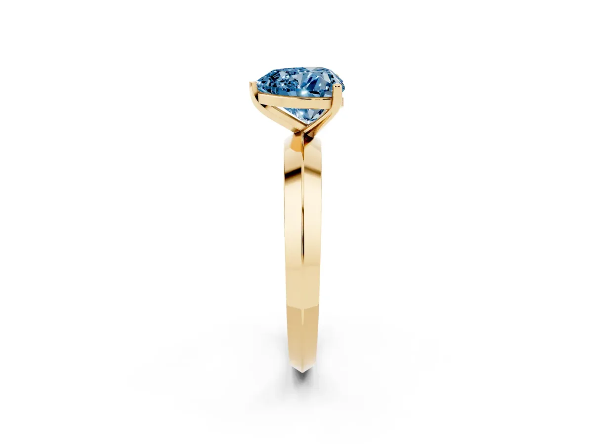 Fancy Blue Heart Cut Cut Solitaire Engagement Ring with Flat Band and Four-Prong Setting Yellow gold