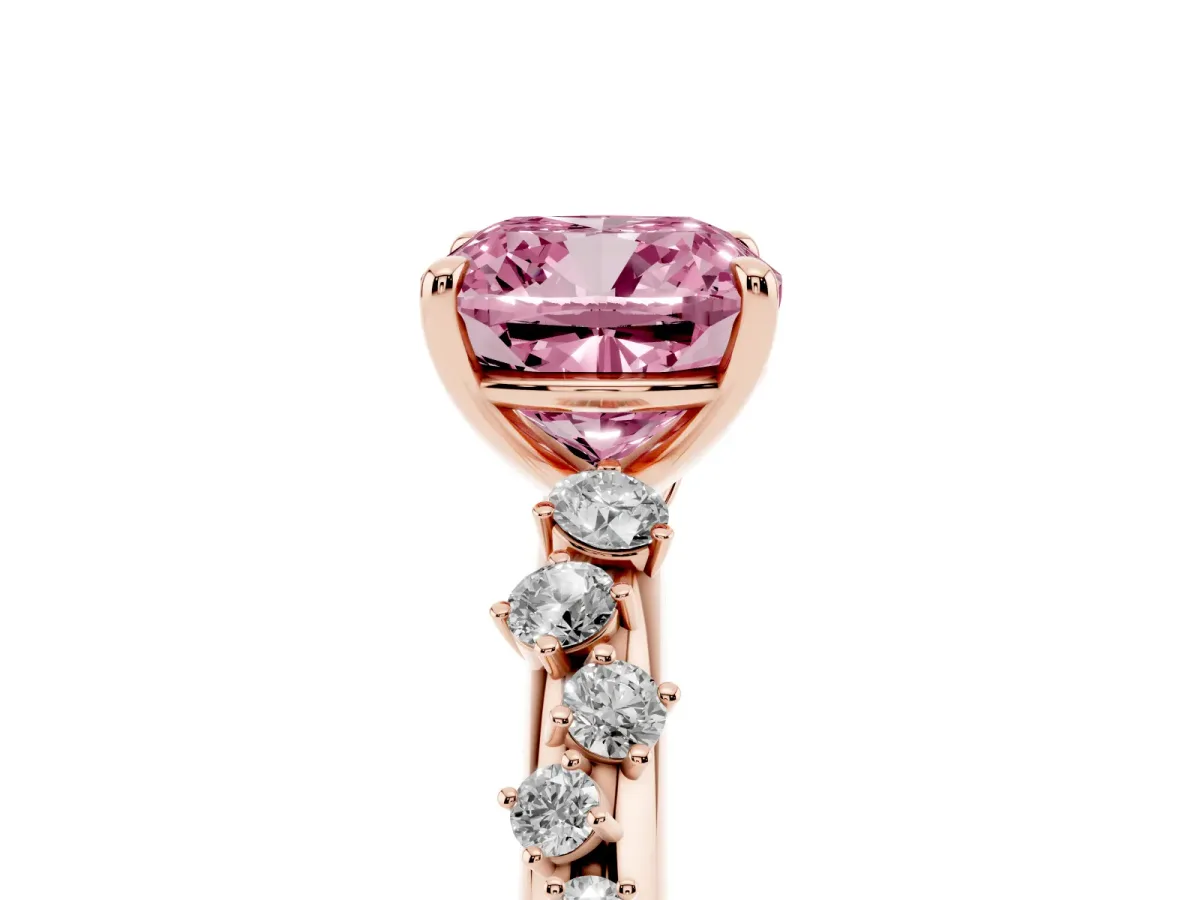 Fancy Pink Cushion Cut Diamond Cluster Prong-Set Solitaire Ring Rose gold