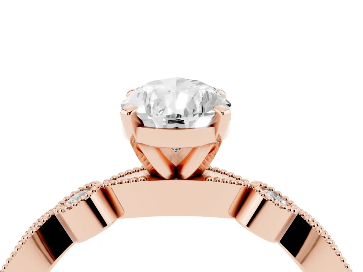 Pear Cut Milgrain Bezel Diamond Engagement Ring with Solitaire Prong Setting Rose gold